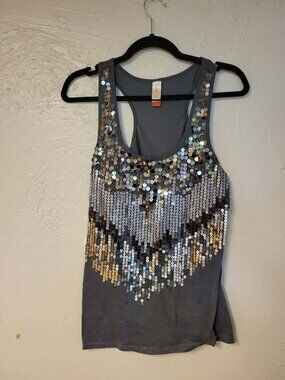 No Boundaries Women’s Gray Sequin Embellished Tank Top Sz Large